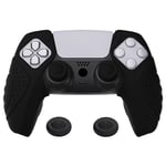 PlayVital Guardian Edition Black Ergonomic Soft Controller Silicone Case Grips for ps5, Rubber Protector Skins with Thumbstick Caps for ps5 Controller – Compatible with Charging Station