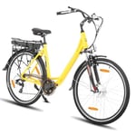 Hiland Vélo électrique 28" pour adultes, 250 W, vélo électrique de ville, pour hommes et femmes, avec 25 km/h, jaune