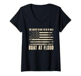 Womens The Safest Place To Be Is On A Boat At Flood V-Neck T-Shirt