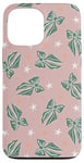 Coque pour iPhone 13 Pro Max Noeud vert esthétique sur rose clair Coquette de Noël