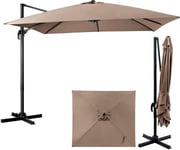 Parasol de Jardin Carré 3x3m Anti-UV 8 Baleines à Double Couche avec Trou de Ventilation H273 cm Café