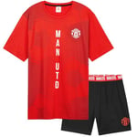 Manchester United F.C. Mens Short Pyjamas Set, Breathable 2 Piece Lounge Wear - Man United Gifts for Men (Black/Red, L)