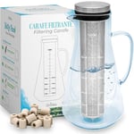 Kit de Purification d'eau : Perles de Céramique & Carafe Filtrante en Verre | 15X Perles de Céramique avec Carafe Filtrante 1,6L | Purification d'eau en Carafe + E-Book