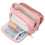 Euqvunn Trousse Crayons Grande Capacité avec 3 Compartiments - Sac de Papeterie Organisateur pour Fourniture Scolaire et de Bureau, Adaptée pour Garçons, Filles et Adultes - Rose