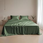 LINENWALAS 100% Eucalyptus Tencel Bed Sheet Set, Lyocell Bedding Cooling Sheets, Natural Moisture Wicking, Anti allergy 4 Piece sheet set (Avocado Green, SuperKing)