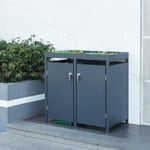 Cache-poubelle Valkeakoski pour 2 poubelles de 120 L acier galvanisé 110 x 115 x 62 cm anthracite en.casa