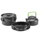 aiGear Camping Cookware 3 PCS Camping Cooking Set with Storage Bag Pot Pan and Teapot Set Camping Accessories for Outdoor Camping Trekking Hiking Picnic Color Black(CC01BK05)