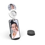 iWotto Anneau Lumineux LED pour Téléphone avec Support et Miroir - 3 Modes et 7 Intensités de Lumière - Anneau Lumineux pour Selfie - Recharge USB - 24 LEDs Universel pour Smartphone -Blanc