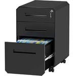 YITAHOME Mobile Caisson de Bureau, 3 Tiroirs Métal Caisson de Rangement avec roulettes, Meuble de Bureau Caisson Tiroir Bureau Domicile avec Serrure pour Dossiers Suspendus, Noir, 51 x 40 x 64cm