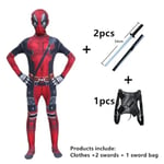 Deadpool Kostym Superhjälte Cosplay Kostymer Superhjälte Barn Body 3D Stil Halloween Cosplay Kostymer Svärd Väska 120cm