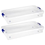 HOMZ Clear Plastic underbed Storage with Wheels, Blue, 60 qt