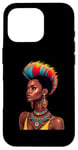 Coque pour iPhone 16 Pro Rainbow Dashiki Cheveux naturels pour femme tribale africaine