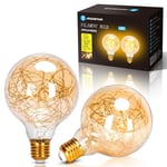 Aigostar - Ampoule LED E27 G95 Vintage 1.2W, Lumière Chaude 2500K, 50 Lumens, Ampoule Globe Filament en Cuivre Décorative Vintage Edison, Ampoule LED Rétro-Vintage, Non Dimmable, Lot de 2