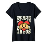 Womens Funny Valentines Day Roses Are Red Blah Taco Lover Foodie V-Neck T-Shirt