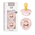 BIBS Colour Soother 2-Pack, BPA Free Dummy Pacifier, Round Nipple. Natural Rubber Latex, Made in Denmark, Size 2 (6-18 Months), Blossom