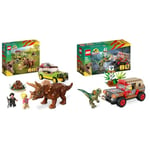 LEGO 76959 Jurassic Park Triceratops Research Dinosaur Toy Set with Ford Explorer Car and Dino Figure & 76958 Jurassic Park Dilophosaurus Ambush Dinosaur Toy, with Dino Figure and Jeep Car Toy