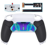 eXtremeRate Rainbow Aura Blue Purple Real Metal Buttons RMB RISE4 Remap Kit for ps5 Controller BDM-010 BDM-020 with Black Rubberized Grip White Back Shell & Board & Back Buttons - Without Controller