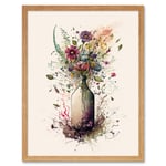 Spring Wildflower Floral Bouquet in a Wine Bottle Art Print Framed Poster Wall Decor 12x16 inch