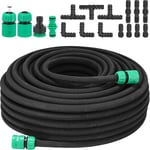 50M Soaker Hose Set, Drip Hose Set, Drip Irrigation Leaky Pipe, Porous Hose for Flowerbeds, Vegetable Gardens and Greenhouses Irrigation, Black