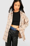 Womens Oversized Checked Shirt - Beige - 12, Beige