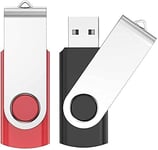 Lot de 2 Clés USB 16 Go USB 2.0 Mémoire Flash Drive Clef USB Pivotantes avec Cordes Bon Cadeau pour Enfant Parents et Amis (16GB, Noir/Rouge)