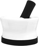 EZ-Grip Large Silicone & Ceramic Pestle and Mortar Set with Non-Slip Detachable Silicone Base - Dishwasher Safe Mortar and Pestle by Cooler Kitchen (White and Black)