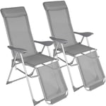 Lot De 2 Fauteuil De Jardin Chaise Longue Pliable Avec Repose Pieds; Accoudoirs, Appuie-Tête Amovible Salon De Jardin Exterieur Structure En Aluminium Dossier Inclinable Mobilier De Jardin Helloshop2