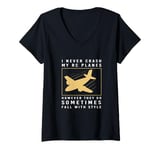 Womens Funny RC Plane Pilot I Never Crash My RC Planes V-Neck T-Shirt