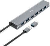 Hub 7 Ports USB-A + USB-C (Adaptateur USB,7 USB-A,5 Gbit/s,Boitier Aluminium,Bloc Secteur,pour Macbook Mac Pro/Mini iMac Surface Pro Notebook PC Clés USB Disques Durs Externes Dongle) Gris(Q1067)