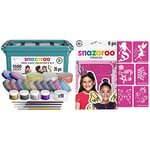 Snazaroo Professional Face Paint Kit for Kids and Adults, 35 Colours, 11pcs, Brushes, Glitter Gels, Sponges, Guide & SZ1198014 Re-usable Face Paint Stencils for Girls-6 Pcs, Pink, Unit