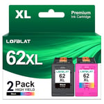 LOFBLAT 62XL Remanufacturée Cartouches d'encre Remplacement pour HP 62 XL pour Envy 5540 5642 5640 7640 5644 5547 5548 5640 5544 7644 5545 5546 OfficeJet 5740 5742 200 250 (Noir Couleur, 2-Pack)