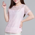 Women'S Shirt Clothing Chiffon Blouse Lace Crochet Female Korean Shirts Ladies Blusas Tops Shirt White Blouses Slim Fit Tops-Pink_Xl