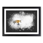 A Red Fox Alone In The Winter Paint Splash Modern Art Framed Wall Art Print, Ready to Hang Picture for Living Room Bedroom Home Office Décor, Black A2 (64 x 46 cm)