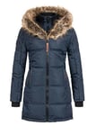 Geographical Norway Beautiful Lady Distribrands - Parka Chaude Femme - Manteau Epais Capuche Fausse Fourrure - Blouson Coupe Vent Hiver - Doudoune Long Doublure (Marine XXL - Taille 5)