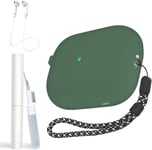 Étui en silicone vert olive pour Airpods Pro 2e génération [prend en charge le chargement sans fil], coque pour Airpod Pro 2e génération 2022 avec cordon de casque, stylo de nettoyage