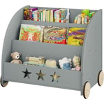 Woltu - Bibliothèque pour Enfants étagère à Jouets 3 Niveaux, Organiser pour Livres avec Roues, Gris