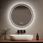 EMKE Miroir Rond Salle de Bain LED rétro-éclairé, diamètre 70 cm, avec Anti-buée+Interrupteur Tactile+3 Couleurs de lumière Variable, Miroir Rond décoratif à la Mode,Miroir Salle de Bain