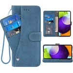 ELISORLI Compatible with Samsung Galaxy A52/A52S 5G Wallet Case Wrist Strap Lanyard Leather Flip Card Holder Stand Accessories Phone Cover for Glaxay A 52 S 4G G5 Gaxaly 52A S52 52S Women Men-Blue