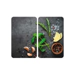 Protection plaque de cuisson Universal Herbes, couvre plaque de cuisson en verre, Lot de 2, verre trempé, 30x52 cm, multicolore - Wenko
