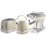 Ariete Retro Dome 1.7L Kettle 2 Slice Toaster& Espresso Coffee Machine Set Beige