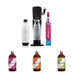 SodaStream Art Sparkling Water Maker, Sparkling Water Machine & 1L Fizzy Water Bottle, Retro Drinks Maker w. BPA-Free Water Bottle & 60L Co2 Gas- Black + 3 x Organic Flavours Drink Mixes