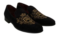 DOLCE & GABBANA Shoes Loafers Black Velvet Gold Crown Mens EU39 / US6