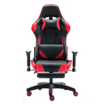 Reclining Armchair PU Leather Computer Home Office Chair, Lying Boss Gaming Massage Chair Foot Stool-red