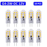 Glödlampor 10-pack G4 LED-lampa 2W, DC 12V belysningslampa, 6000K vit