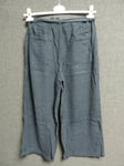 Pull & Bear Linen Blend Cropped Trusers Blue UK M LN022 SS 03