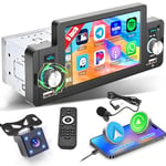 [ 5" Ecran Tactile ] 1 Din Autoradio, Wired Carplay Android Auto, Bluetotoh, Lien Miroir, Dual USB, FM, AUX, SD, MIC, Auto Radio avec Camera de Recul