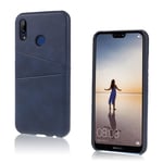 Huawei P20 Lite PU Nahkainen Muovi Takasuoja Kuori Kortti Paikoilla - Tumman Sininen Tummansininen