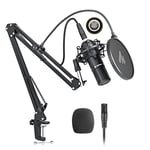 PROSOUND Maono XLR Condenser Microphone Set, Professional Cardioid Vocal Studio Recording Mic for Streaming, Podcasting, Singing, Voice-Over, ASMR, Vocal, Home-Studio, YouTube, Skype, Twitch