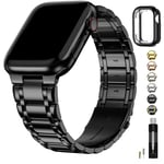 Fullmosa Compatible with Apple Watch Straps 45mm 44mm 42mm Stainless Steel Replacement iWatch Bands with TPU Protective Case for Series 9 8 7 6 5 4 3 2 1 SE, Black