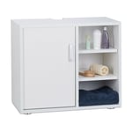 Relaxdays - Dessous de Lavabo 1 Porte Placard Salle de bain 3 Étagères Meuble Sous Vasque wc sdb 51x60x32cm, Blanc